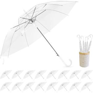 Clear Wedding Umbrellas Bulk, High-Visibility Transparent Rain Umbrella, Firm and Durable, Easy Operation, Large Clear Umbrella for Wedding Bride Groom Photography Golf Outdoor (16 pcs)