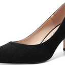 MOVINSTEPS Womens Slip On Party Suede Pointed Toe Sexy Block Mid Heel Pumps Shoes 2.5 Inch (Black)