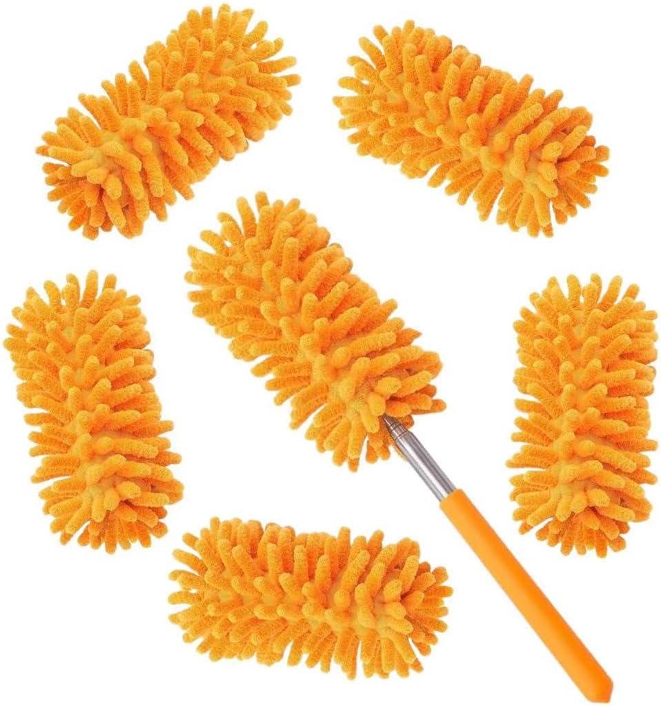 Microfiber Duster for Cleaning,6 Pcs Hand Washable Dusters with 11" to 29.5" Reachable Pole,Small Dusters for Cleaning Office Car Computer Furniture Sofa Ceiling Fan (Orange)