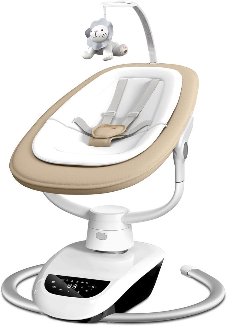 Angelbliss Baby Swing with Custom Motion, 3D-Motion Electric Swing with 6 Unique Motions & 4-Speeds, Bluetooth Enabled, 13 Preset Lullabies (Beige)