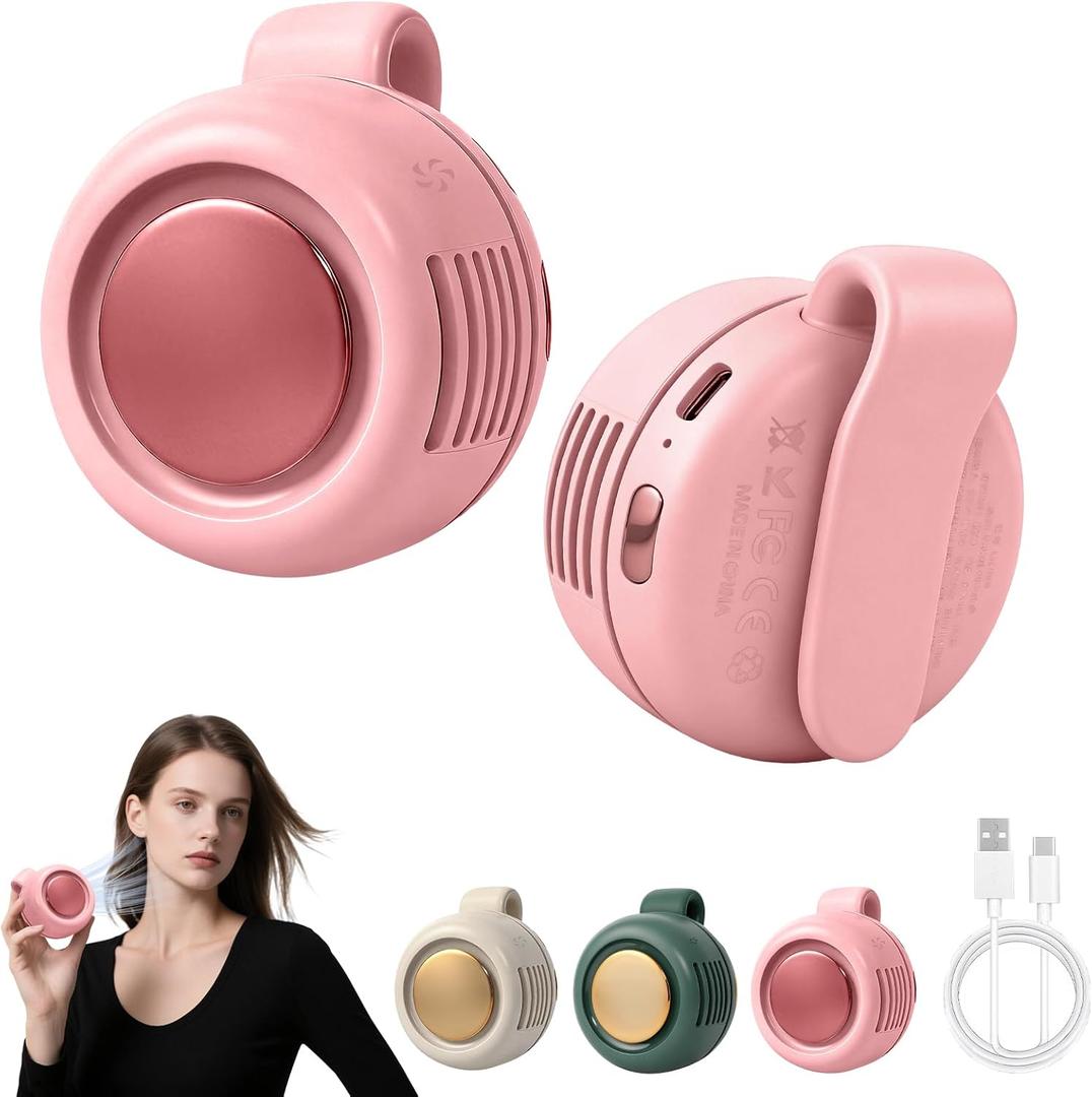 Timeno Portable Clip-On Bladeless Fan, Mini USB Rechargeable 360° Rotatable Fan, 3-Speed Silent Personal Cooling Fan for Outdoor Travel Office (Pink)