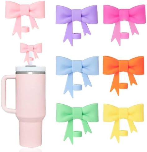 Pack of 5 GAISHION 7 pcs Cute Bow Straw Covers Cap Toppers Compatible with Stanley 40/30 oz Tumbler Cups,Reusable Silicone Straws Lids Tips Protectors for 0.4 in/10mm Stanleys Cup Accessories