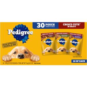 Pedigree Choice Cuts in Gravy Adult Soft Wet Dog Food 30-Count Variety Pack, 3.5 oz. Pouches BB 5/2027