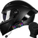 Motorcycle Helmet Bluetooth, DOT Approved Modular Motorcycle Helmets with Dual Visor, Flip Up Full Face Helmet for Adults Men Women XL: 61-62 cm
