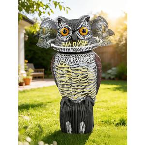 Garden Fake Owl Sculpture with 360° Rotating Head, Waterproof Moving Garden Owl, Outdoor Statue for Yard Patio Balcony Roof Barn Driveway (Medium)