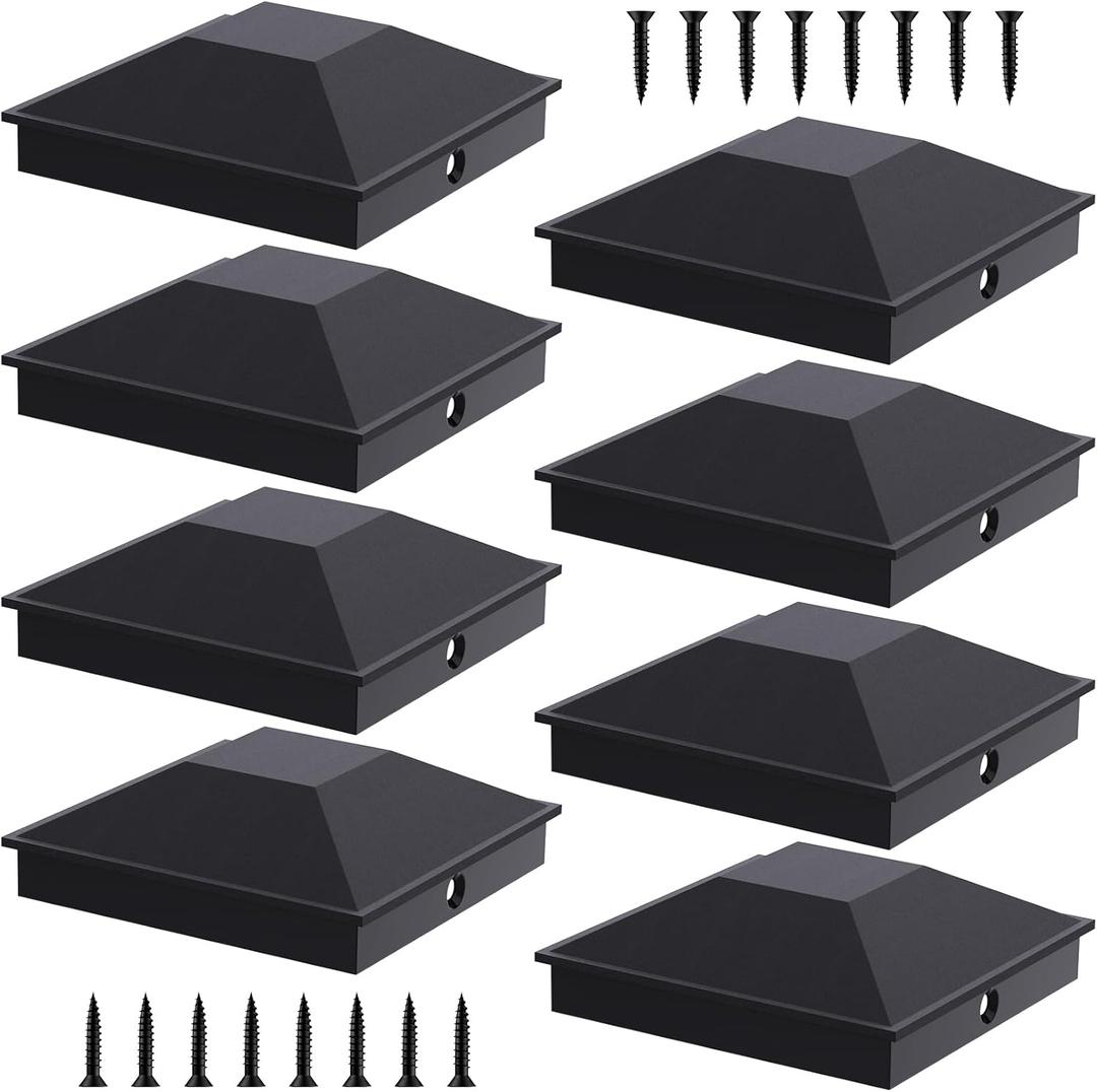 Goovilla 4x4 Post Caps Black(Actual 3.5" x 3.5"), 8 Pack Fence Post Caps with 16 Screws and Easy Installation, Sturdy Waterproof Plastic Deck Post Caps with Frosted Finishing Touch, Protect Wood Post