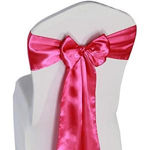 WELMATCH Hot Pink Satin Chair Sashes Ties - 50 pcs Wedding Banquet Party Event Decoration Chair Bows (Hot Pink, 50, 6.5"x108")