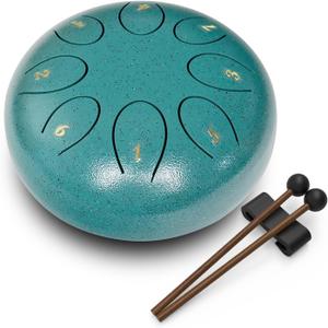 REGIS Steel Tongue Drum 6 Inch 8 Notes, Rain Drum Style Calming Percussion Instrument for Relaxation & Meditation, Musical Gift for Adults & Beginners(Malachite)