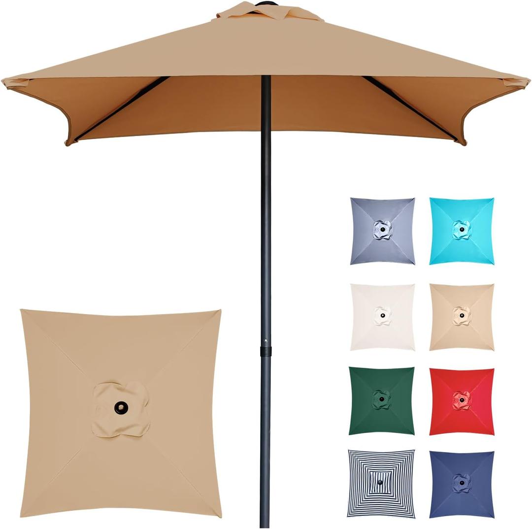 4.9 ft Patio Umbrella - Small Outdoor Table Umbrella with 4 Reinforced Ribs, UV Protection & Waterproof Pool Umbrella for Deck, Balcony, Garden, Lawn, Backyard, Market (Tan)