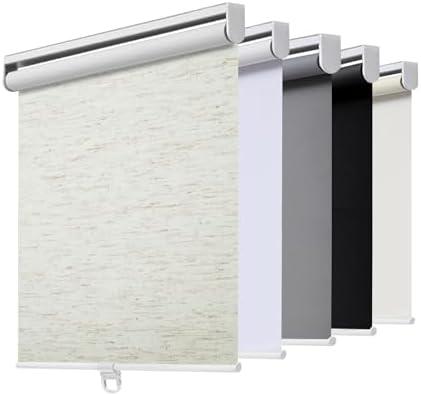 Cordless Roller Shades Blackout Blinds for Windows Room Darkening Rolled Up Shades with Spring System, UV Protection Natural Linen Fabric Window Shades Door Blinds for Home（34" W x 72" H, Linen Cream