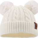 PESAAT Warm Toddler Girl Beanie Knit Winter Hat for Kids Twist Baby Boys Girls Hat 1-4 Years Ivory