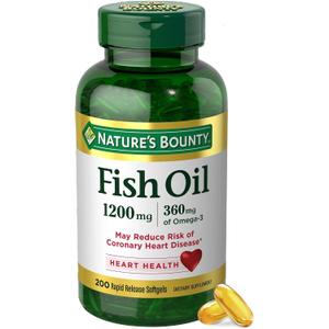 Nature's Bounty Fish Oil Omega 3 Supplements - Supports Heart Health, 1200 Mg Fish Oil, Omega-3, 200 Softgels (Pack of 1) Expiry: 01/01/28