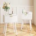 ASACESCU Night Stand Set 2, White Nightstand with Fluted Doors, Small Modern MidCentury Bedside Table for Bedroom, End Table for Living Room