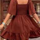 Verdusa Women's Plus Size Western Boho Floral Dress Cowgirl Country Concert Vacation Outfits Flowy Summer Dresses (Brown, XL)