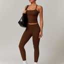 Womens Workout Sets Two Piece Cross Back Tank Top Matching High Waist Leggings Sets Gym Outfits Work Out Clothes (Brown, S)