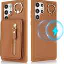 for Samsung Galaxy S22 Ultra Phone case with Card Holder with Compatible magsafe Magnetic, Key Chain PU Leather Flip Kickstand Detachable 2-in-1 Wallet case Women Men-Brown
