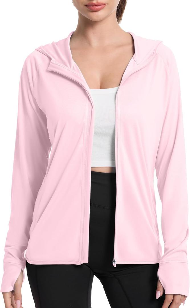 isnowood Women's UV Sun Protection Hoodie Jacket, Long Sleeve UPF 50+ Lightweight Zip Up Shirts for Hiking Outdoor, X-Large