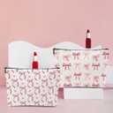 4PCS Pink Bow Makeup Bag, Coquette Preppy Cosmetic Bags Bow Gifts for Women Girls Pink Trendy Toiletry Bag Best Birthday Christmas Gifts for Girls Women Sister Travel Bags