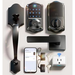 Veise VE017G-H Wi-Fi Smart Fingerprint Front Door Lock Set, Remote App Control, Keyless Entry Deadbolt with Handle, Backlit Keypad, Alexa Compatible, Auto Lock, Easy to Install, Matte Black