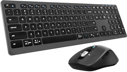 Wireless Keyboard Mouse Combo, Scissor-Switch Keys, 2-in-1 USB Receiver and Two Bluetooth, Multi Device Silent Design for Computer, Laptop, MacBook and iPad (Graphite)