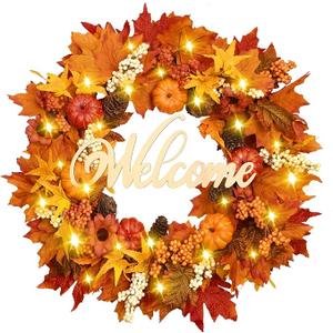 Waipfaru Fall Decor, Fall Wreaths for Front Door, Autumn Wreath with Welcome Sign, Outdoor Reef for Thanksgiving Farmhouse Front Porch Patio Decoration