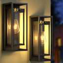 Motion Sensor Outdoor Wall Light 2Pack-15in Modern Dusk to Dawn Porch Sconce Wall Mounted Waterproof Exterior Lighting Fixture E26 Black Lantern for Outside House Garage Entryway (2PK)