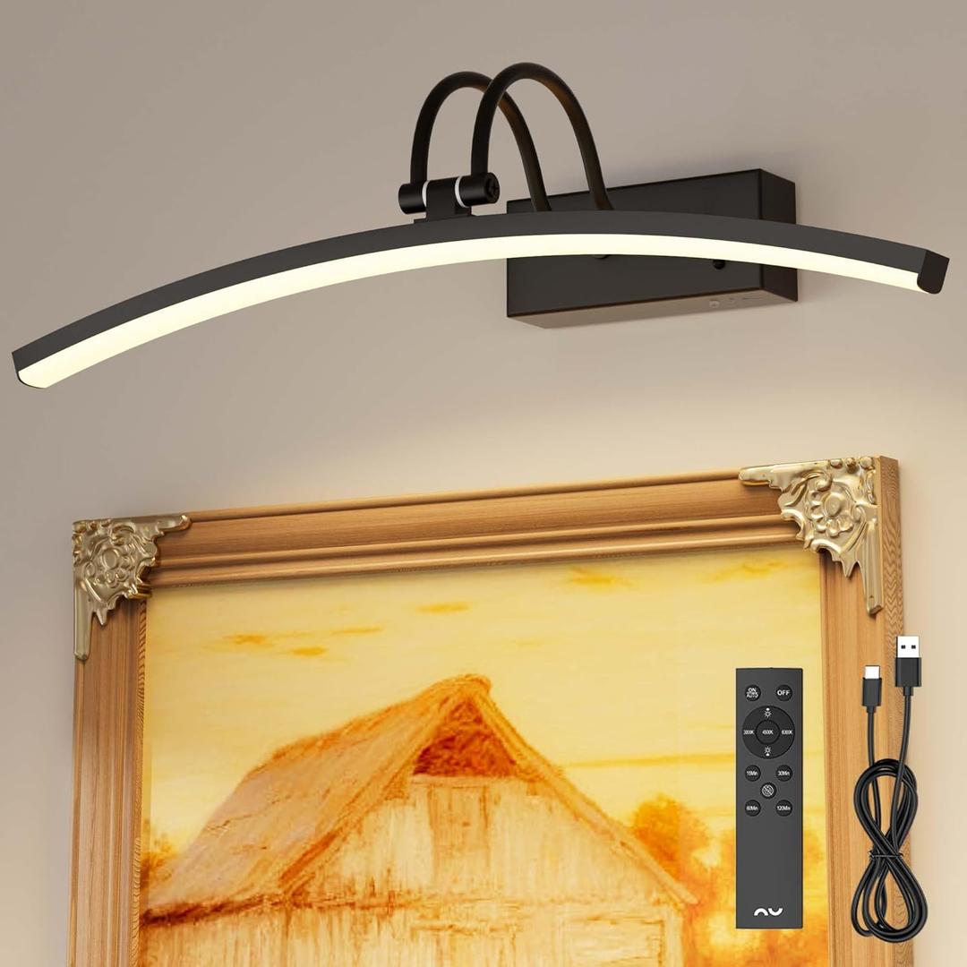 PAIHOME 16 inch Picture Lights for Wall Battery Operated Black Wall Light | Wireless,Rechargeable,Magnetic,Smart Motion Sensor,Remote Control,3 Color Dimmable,Art Lighting for Painting Gallery Portrait