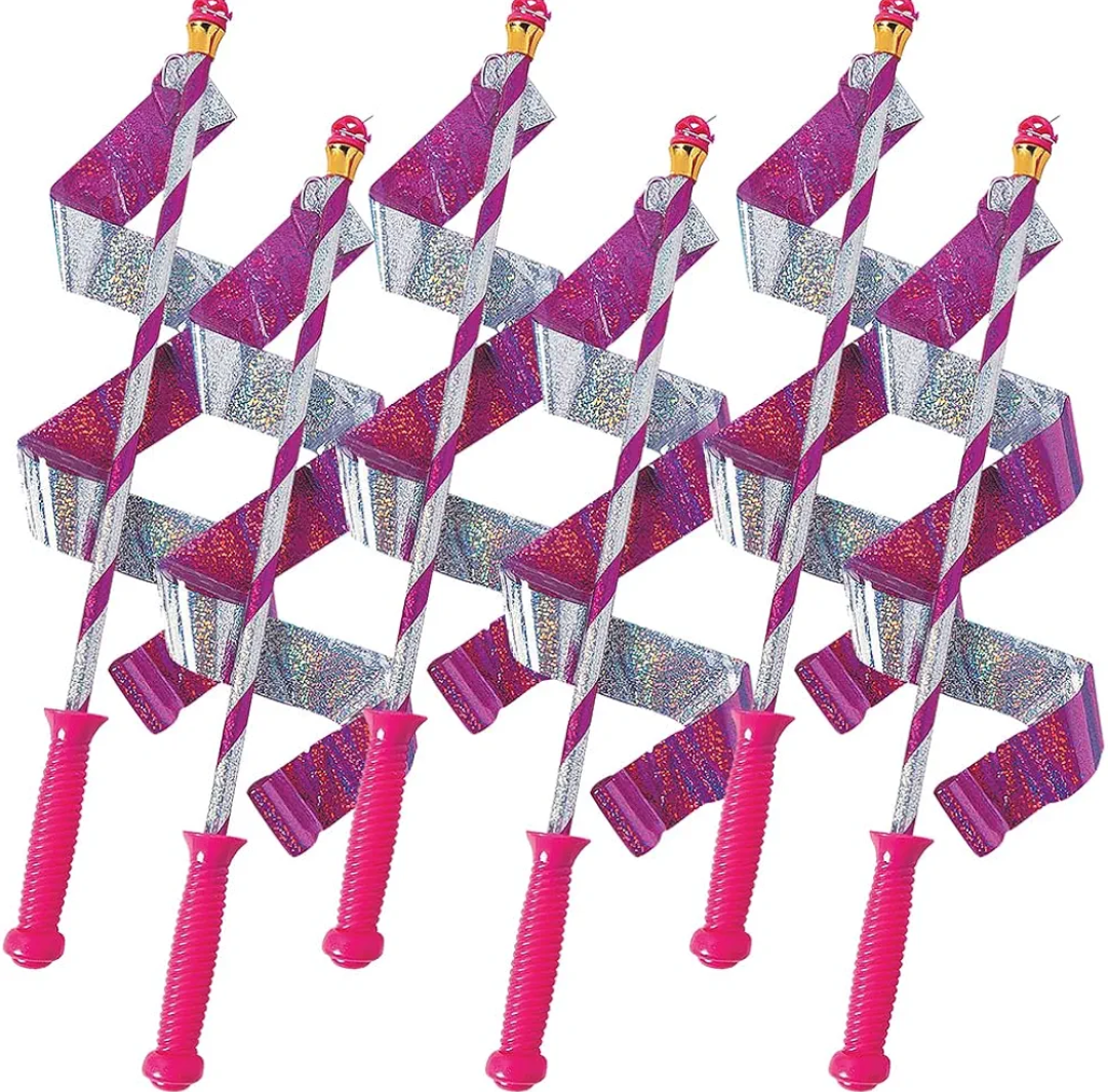 Fun Express Pink Plastic Ribbon Dancers (20") 6 Count - Adorable & Designs, Great Party Favors for Birthdays, Themed Parties & More