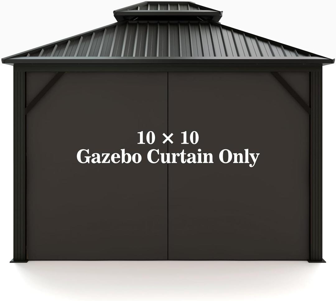 Hugline Gazebo Universal Replacement Privacy Curtain 10' x 10' Gazebo Side Wall Outdoor Privacy Panel with Zipper (Black)