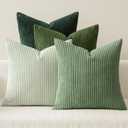 MIULEE Spring Boho Farmhouse Sage Green Throw Pillow Covers 18x18 Inch Set of 4 Mordern Nordic Cushion Covers Soft Corduroy Home Decor for Couch Bed Sofa Living Room Forest Green 