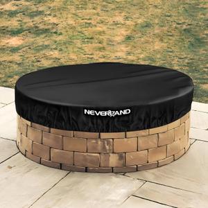 NEVERLAND Round Fire Pit Cover for In-Ground Fire Pits, 46-51 Inch Heavy Duty 600D Waterproof Outdoor Firepit Cover, Fits Built-In Stone Fire Pits, Black