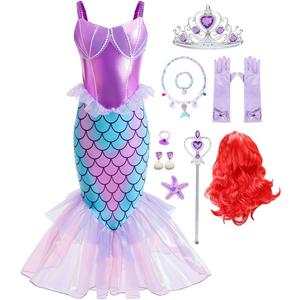 Little Girls Mermaid Costume Princess Dress Up Ariel Outfits with Accessories Wig Birthday Party Halloween Cosplay (4-5 Years, Purple)