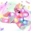 Hopearl Colorful LED Musical Stuffed Unicorn Lighting Up Singing Plush Toy Adjustable Volume Lullaby Animated Soothe Birthday Festival for Kids Toddler Girls, Rainbow, 16''