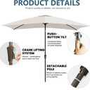 6.5x10FT Rectangular Patio Umbrella with Push Button Tilt & Crank Lift for Garden,UV Protection Outdoor Umbrella for Deck,Pool and Yard,White