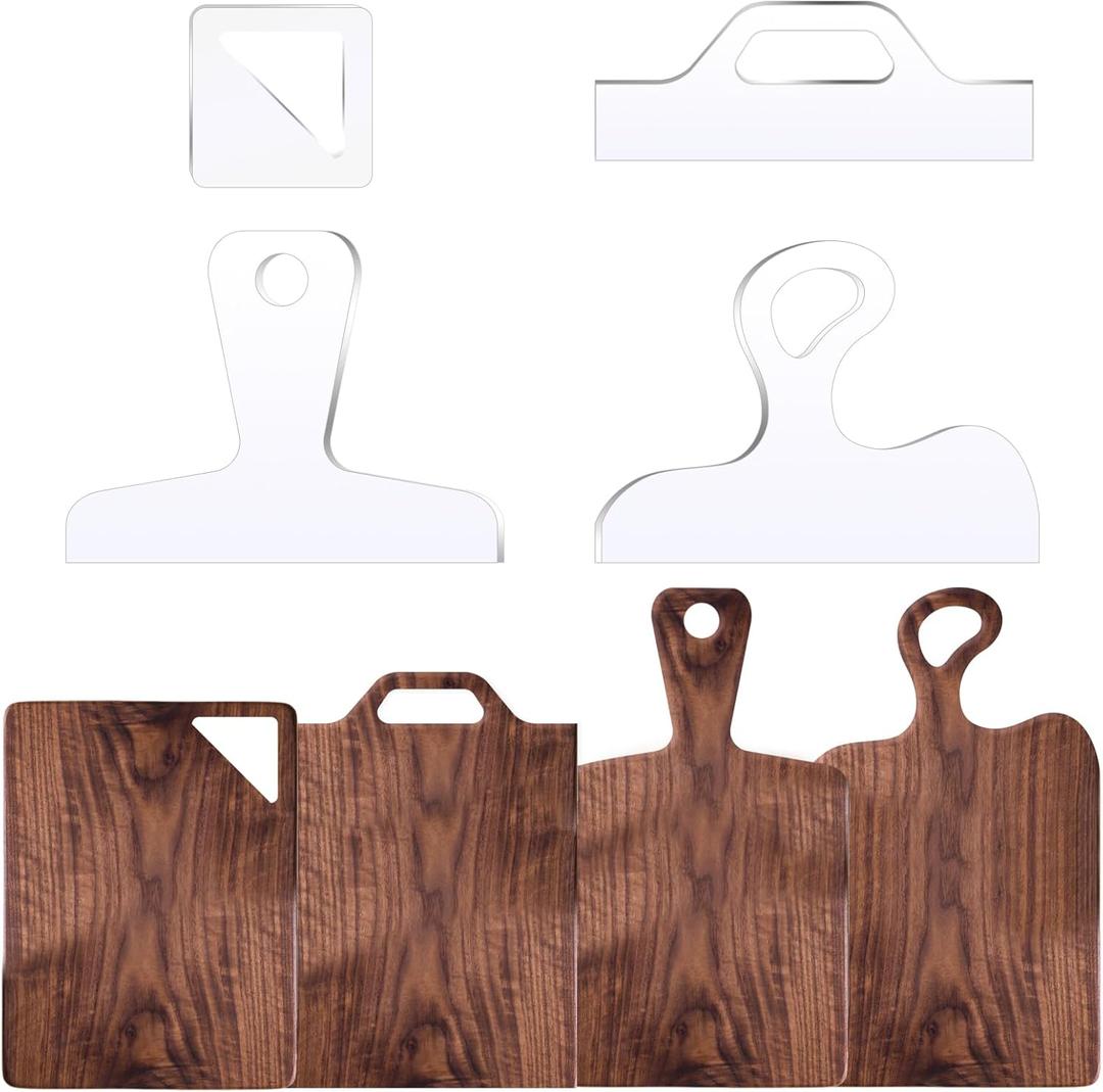 Router Templates, 4pcs Acrylic Charcuterie Board Handle Template, LYMOI Clear Cut Board Thick Handle Template, Angled Curvy Tracing Stencils Cut Guide Tools for Kitchen Woodworking. (Style 1)
