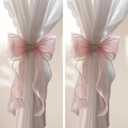 2 Pack French Silky Bow Curtain Tiebacks, Elegant Lace Ribbon for Curtains Decorative Rope Accessories Home Dcor (Pink,2)