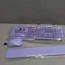 Wireless Keyboard and Mouse Combo, Backlit Round Keycaps, Retro Typewriter Keyboard with Detachable Wrist Rest, Rechargeable & Tilt Legs, 2.4GHz Cordless Connection for Windows/PC (Glowing Purple)