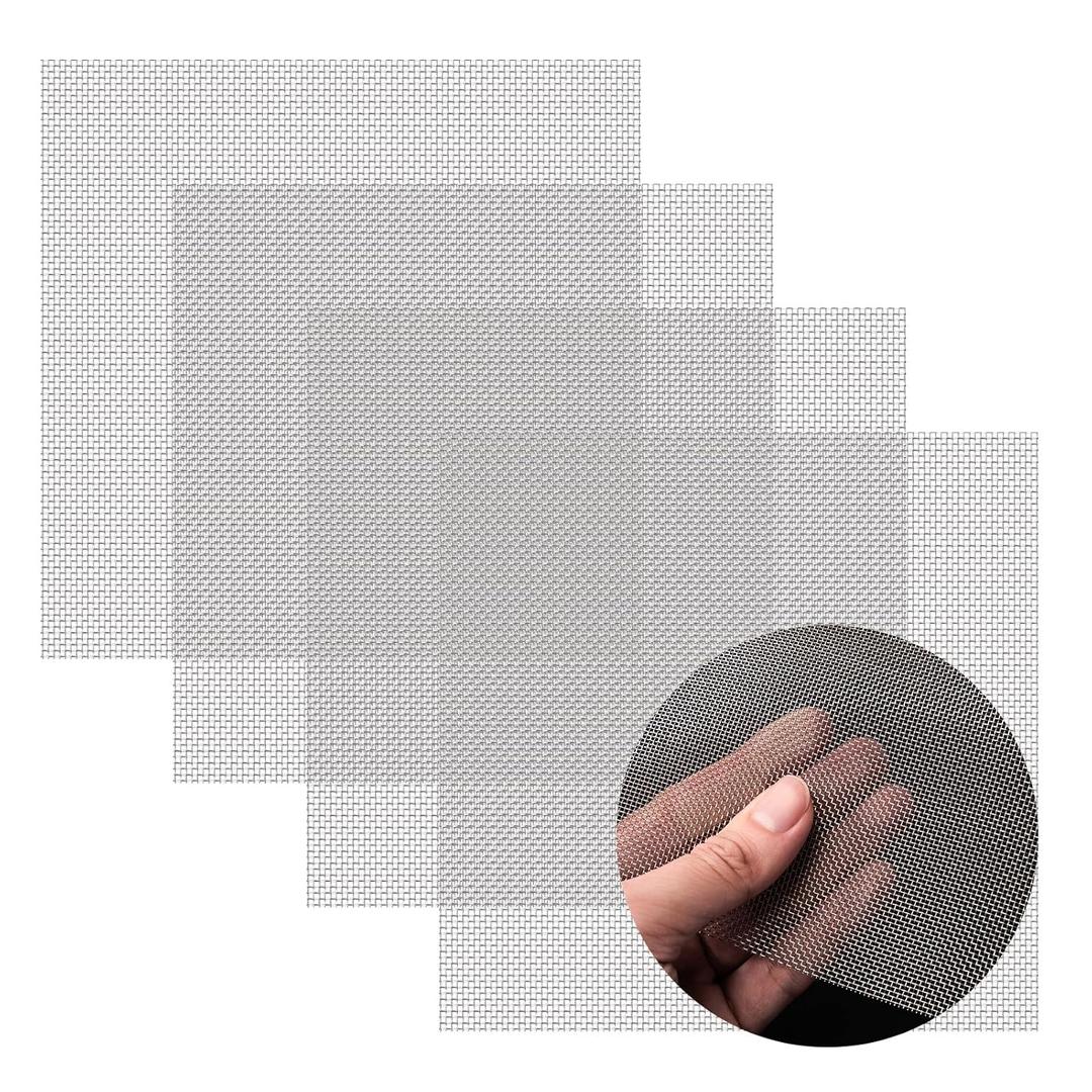 4 Pack 12x12 Inch Wire Mesh, 20 Mesh Stainless Steel Mesh, Never Rust Sturdy Metal Mesh Screen for DIY Projects, Vent, Cage, Garden, Window Screen, Filter Mesh