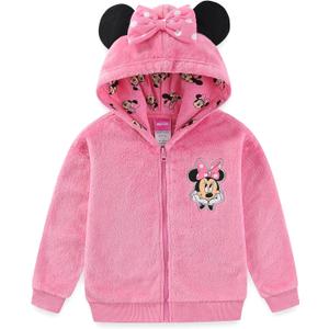 Disney Minnie Mouse Girls Zip Up Coral Fleece Hoodie with Bow and Ears for Toddler and Big Kids, 5