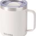 SUNWILL Travel Coffee Mug with Lid, Insulated Tumbler with Handle, 14 oz Stainless Steel Cup for Home, Office, Camping, Powder Coated Cream