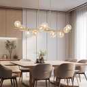 Linear Chandeliers for Dining Room 51" Gold Linear Pendant Light with Clear Swirled Globe Dining Chandeliers Over Table Rectangular Chandelier for Dining Room Kitchen Island, Copper Brass, 11 Light