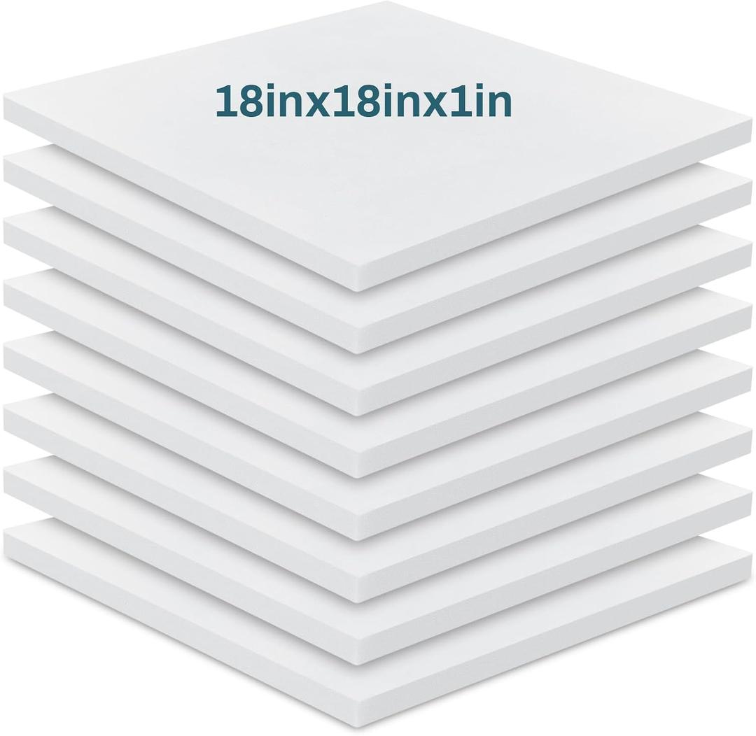Frienda 8 Pack 1" x 18" x 18" Upholstery High Density Craft Foam