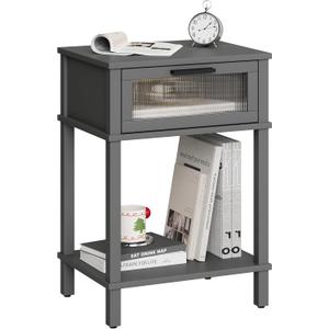 Nightstand Wooden Bedside Table with Drawer Grey Night Stands Modern Style Small End Table Side Table with Storage Shelf for Bedroom Living Room MLBZ10G