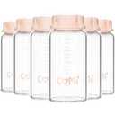 COMI Natural Glass Baby Bottle, Standard Neck Breastmilk Storage Bottle for Fridge, Breast Milk Container, Breast Pump Bottle Compatible with Medela Breast Pump, BPA Free, 6PCS (5oz,6 Pink Lids)