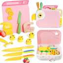 Montessori Kitchen Tools for Toddlers,Kids Knife for Real Cooking,Toddlers Knife Set with Storage Box Kids Safe Knives Children Cutting Set and Peeler,Montessori Toys for Kitchen Set -Pink