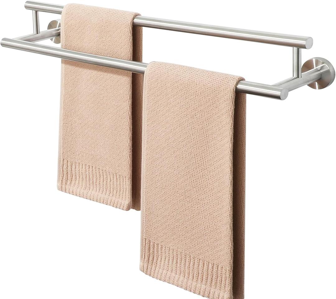Alise Double Bath Towel Bars Towel Racks for Bathroom Lavatory,Wall Mount Towel Holder SUS304 Stainless Steel Towel Hanger Rail,GYT6902-LS Brushed Nickel,24-Inch