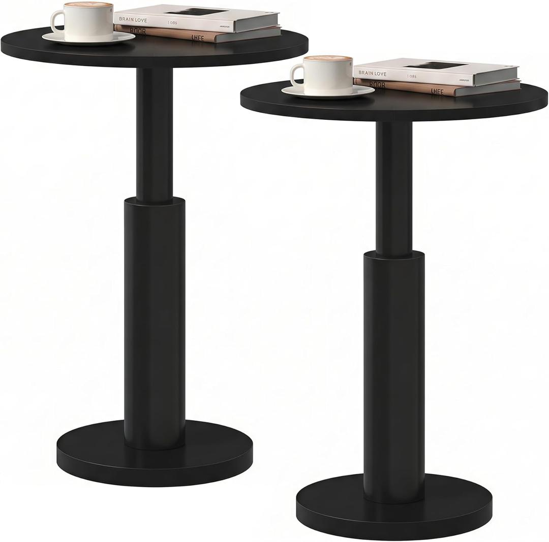 LAATOOREE Round Side Tables Set of 2, Pedestal Drink Table, 15" Accent End Tables, Spacious Top, Thick Solid Wood Legs, for Small Spaces, Living Room, Sofa Couch, Bedroom (2, Black)
