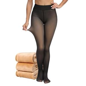 Women's Fleece Lined Tights - Fake Sheer Warm Pantyhose Thick Winter Leggings(TR Black, M)