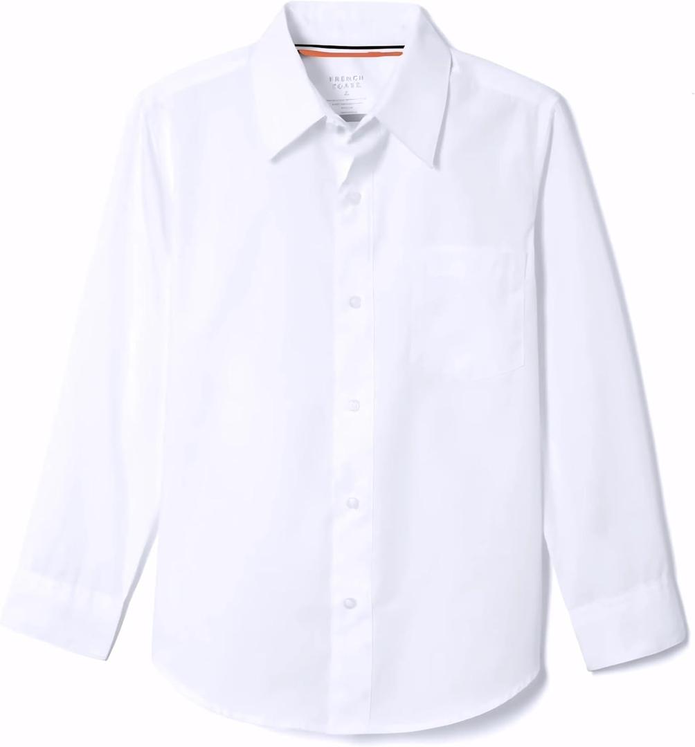 French Toast Boys' Expandable Collar Button Down Dress Shirt with Long Sleeves (Standard & Husky) (White) 14