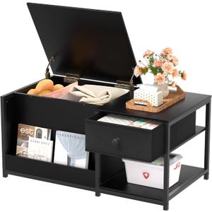SINPAID Coffee Table with Storage, Rectangular Coffee Tables for Living Room, Modern Coffee Table with Hidden Storage Compartment and Adjustable Shelves, Black, 37x19 in